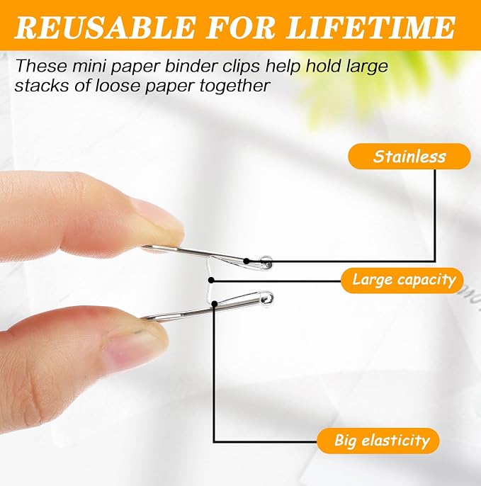 Jetec 200 Pack 0.6in/15mm White Metal Binder Clips Bulk Small Reusable Fold Back Binder Clips Paper Clamps Spring Steel Sturdy for Home Office School Supplies