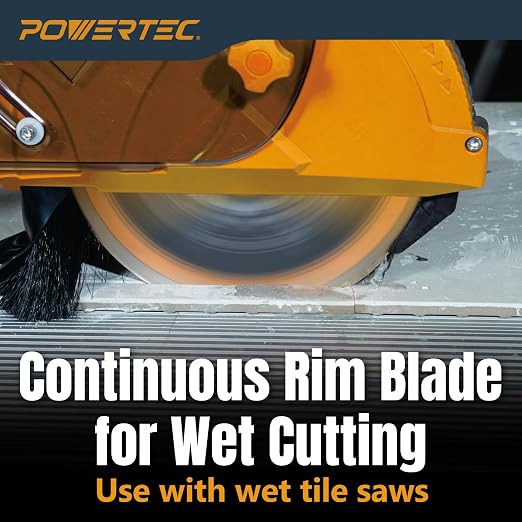 POWERTEC 10" Continuous Rim Diamond Saw Blade for Wet Tile Saw, Diamond Blade for Cutting Ceramic, Porcelain, Natural Stone Tile, Wet Cutting Only 10 inch Diamond Blades, 1 Pack (14009)