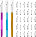 JETMORE Exacto Knife Set, 3 Exacto Knives with 30#11 Extra Exacto Knife Blades, Craft Knife, Hobby Knife, Precision Knife, Exacto Knife Set for Crafts, Arts, Modeling, Scrapbooking (Purple-Gold-Blue)
