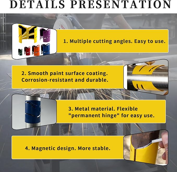 6Pcs Magnetic Metal Pipe Cutting Guide Kit, Pipe Cutting Tool 1-5/8" 1-7/8" 2-3/8" 2-7/8" 3-1/2" 4-1/2", Guides Cuts at 22.5°/45°/90° & Saddle Cut, Heavy-Duty Magnetic Pipe Marking Cut Guide Tool