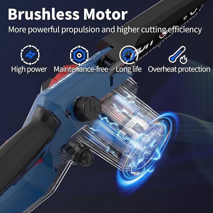 NANWEI Battery Chainsaw 8 Inch,Brushless,Cordless Chainsaw with 2x4.0A Batteries,8 Inch Handheld Chainsaw, 6/8 inch Chainsaw,Chain Saw for Tree Pruning,Wood Cutting