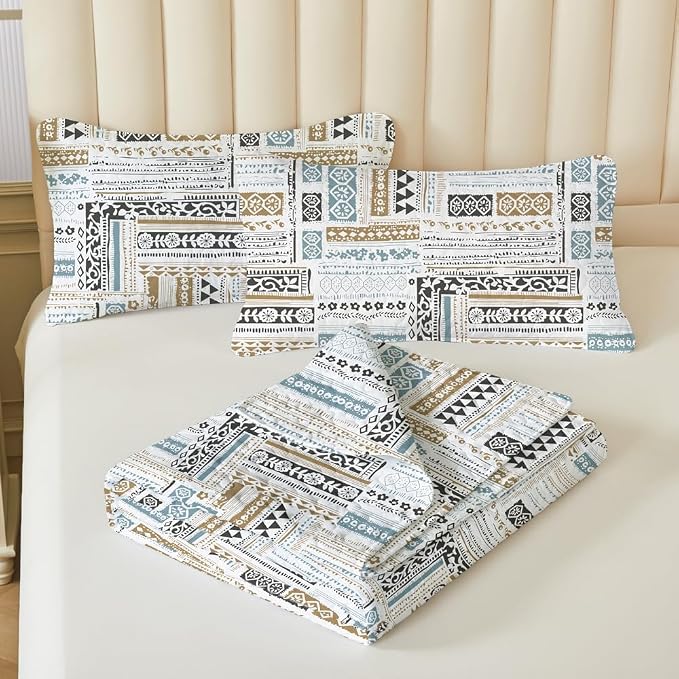 Geometry Patchwork Quilt Set Queen - Blue Quilts for Queen Size Bed, Multicolor Patchwork Printed GeometryBedding Set - Soft Microfiber Lightweight Coverlet Bedspread(Geometry, Queen(90"x90"))