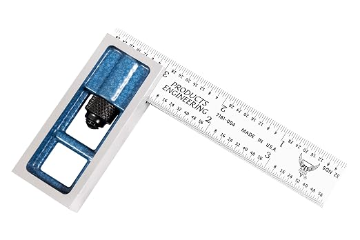 PEC Tools Metric Reading Pocket Double Square- Cast Iron Head, 100mm Blade with Satin Chrome Finish, Made in USA