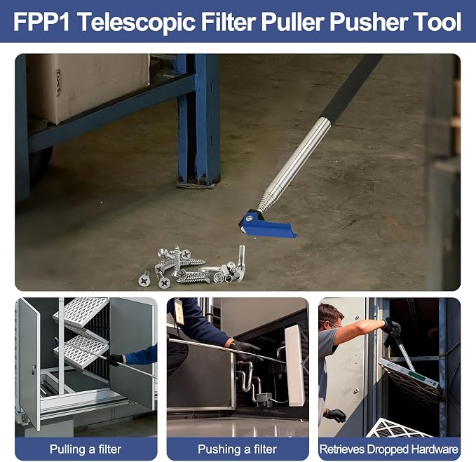 FPP-1 FPP1 Telescopic Filter Puller Pusher Tool with Magnet for HVAC Maintenance, Extends 12 Inches to 7 Feet, Heavy-Duty HVAC Air Filter Tool for Technicians and DIY Homeowners