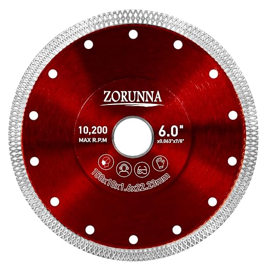 ZORUNNA 6" Diamond Blade for Angle Grinder, Super Thin Tile Cutting Blade for Smooth Cutting, 1Pcs Tile Cuttter Blade for Dry and Wet Cutting Porcelain Ceramic Tile Granite Marbles.