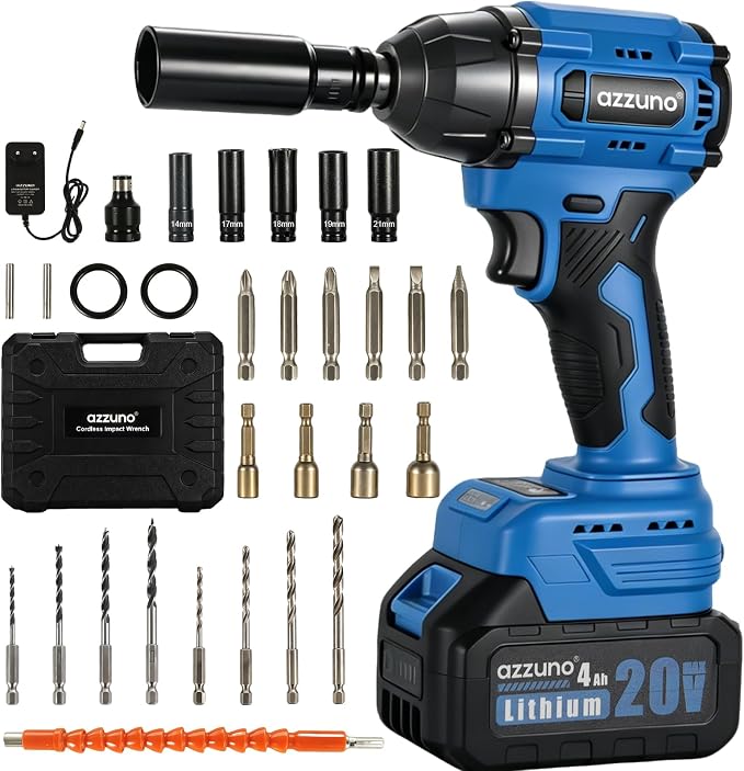 Impact Wrench, 1/2" Impact Gun,Power Impact Driver Torque 500N.m (369 Ft-lbs),20V Cordless Impact Wrench with 4.0Ah Battery,Charger, 25Pcs Bits & Sockets, Electric Impact Wrench for Home/Car