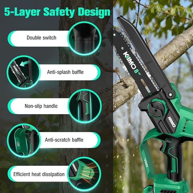 KIMO Brushless Electric Chainsaw Cordless, 4.0Ah Battery & Fast Charger, Handheld Chain Saw with Auto Oiler, Battery Powered Chainsaw Electric for Tree Trimming, 34 FT/S Cutting Speed, 8-INCH