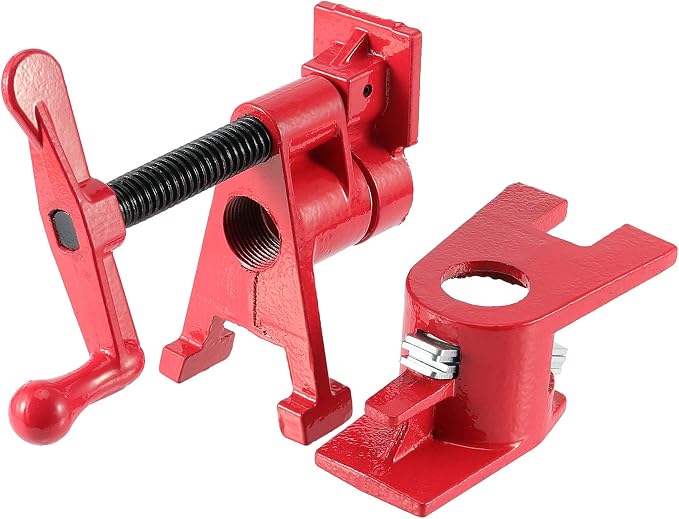 4 Pack 3/4 Inches Pipe Clamp, Wood Gluing Pipe Clamp Set, Heavy Duty Woodworking Cast Iron Clamp for Metalworking, Woodworking and Frame Assembly, Red