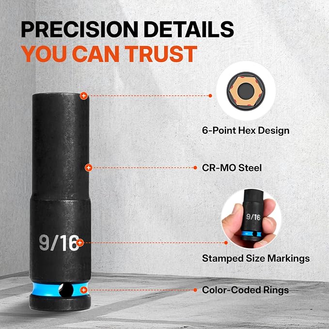 BLACK CANYON 29-Piece 1/2" Drive Deep Impact Socket Set, SAE & Metric 6-Point Sockets, Cr-Mo Impact Grade Steel, Includes 3" Extension Bar, Storage Case for Auto, Truck & Industrial Repair