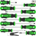 Amartisan 10-Piece Magnetic Screwdrivers Set, 5 Phillips and 5 Slotted Tips Professional Cushion Grip Screwdriver Set 2pcs Portable Multifunction Key Mini Screwdriver (Green)