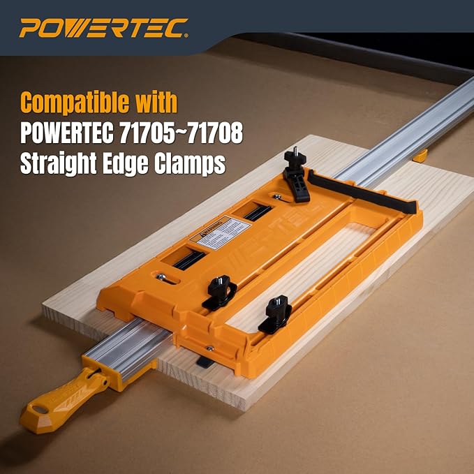 POWERTEC Universal Circular Saw Track Plate Compatible with Most Track Saw Guide Rails and Straight Edge Clamps, Tool-Free Mounting System, Adjustable Fence for Fast and Accurate Cuts (71993)