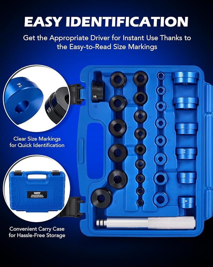 Orion Motor Tech 33pc Bearing Press Kit for Small Vehicles, Bearing Race and Seal Driver Set with Metric SAE Adapters, Seal Driver Set with 3 Knurled Handles