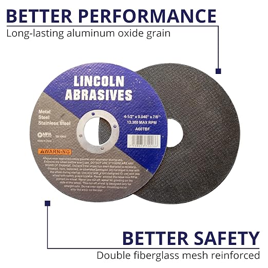 200 Pack 4.5" Cut-Off Wheels Lincoln Abrasives .040" Metal & Stainless Steel