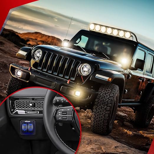 Nilight 16AWG LED Light Bar Wiring Harness Kit-4 Leads | 12V On/Off 2 Gang Laser Etched Pod Lights Rocker Switch Panel Power Relay Fuse 5Pin Toggle for Cars Boat ATV Trucks