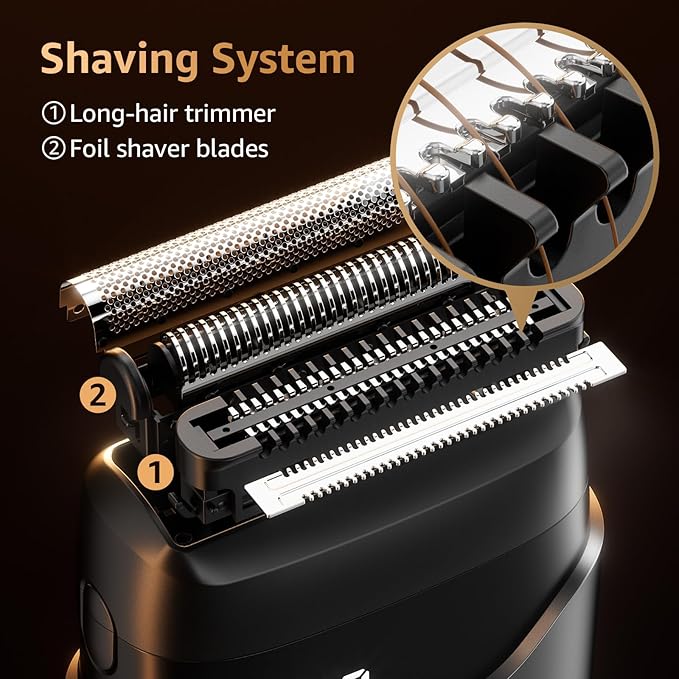 Mbzoey Electric Foil Shavers for Men: Mini Electric Razor for Face - IPX7 Waterproof Cordless Razor with LED Display & Fast Charge - Micro-Comb Technology & Precision Blades，Father's Day Gifts