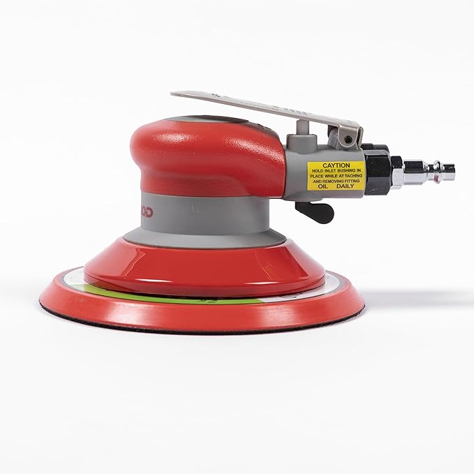 Pneumatic random orbital sander 6-inch light weight palm sander 3/16" (5 mm) diameter orbit 12000 RPM with extra 15pcs sandpaper