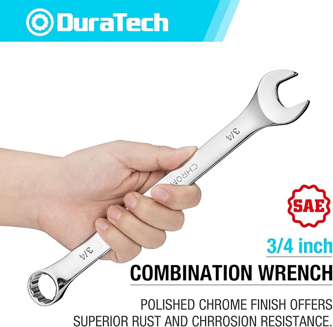 DURATECH 3/4" Combination Wrench, SAE | CR-V Constructed, Mirror Polish, 12-Point, 15-Degree Offset