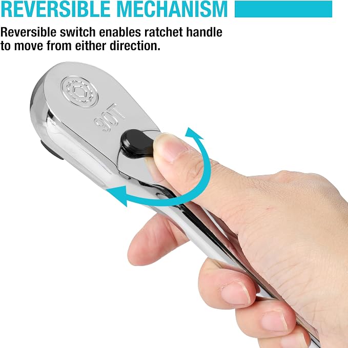 DURATECH Extra Long Handle 1/2-Inch Drive Ratchet, 90-Tooth Ratchet Wrench | Socket Wrench with 15" Handle and Dust Proof Teardrop Enclosed Head, Reversible, CR-V Steel Made, CR-MO Head, Full Polished