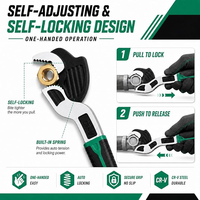 4PC Adjusting Wrench Set with Case, 6 8 10 12 Inch Multi-function Universal Magic Wrench, CR-V Steel for 0.47-1.18 Inch (7-43MM),Self locking Wrench,Pipe Wrench Set, Fittings and Nuts