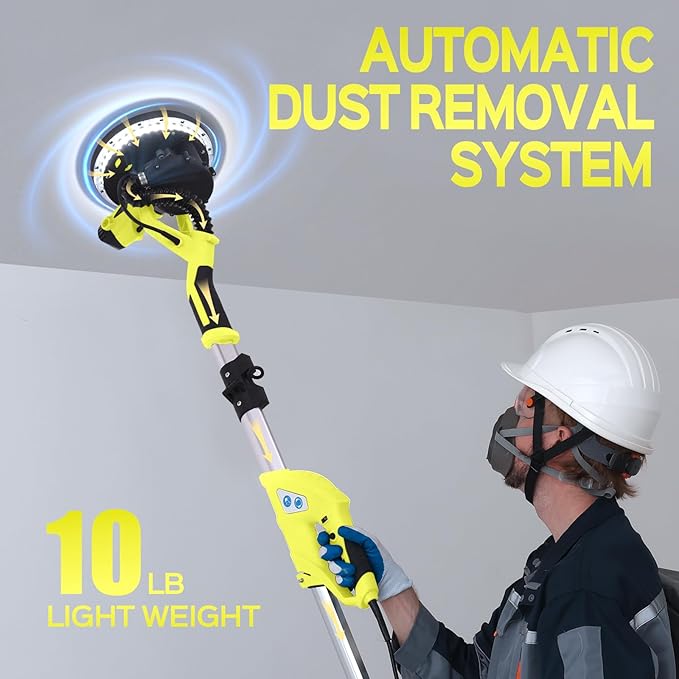 Drywall Sander, Popcorn Ceiling Removal Tool with 7 Variable Speed 800-1800RPM, 2026 Upgraded 8-Amp Drywall Sander with Vacuum Dust Collector with 12pcs Sanding Discs, Extendable Handle, LED Light