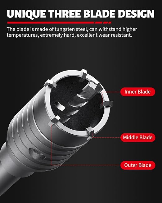 DAYDOOR Concrete Hole Saw Kit, 6-Piece Masonry Hole Saw Kit SDS Plus Shank Adapter, 1-9/16", 2-9/16", 3-1/8", 4", 5" Concrete Core Drill Bits Set for Brick, Cement Wall, and Stone