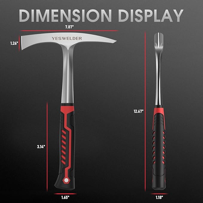 YESWELDER Welding/Chipping Hammer, 28oz Slag Removal Tool with carbon, Steel Construction & Shock Reduction Grip, Welder Hammer, Welding Chipping Hammer, Welders Chipping Hamme