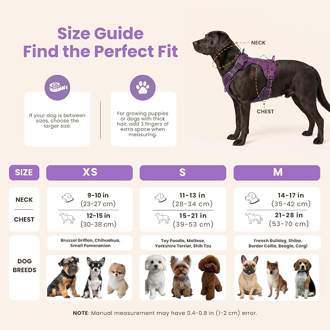 No Pull Dog Harness and Leash Set 3-in-1 Adjustable Anti Pull Dog Harness with Hands-Free Matching Leash,Poop Bag Holder,Easy Walk Dog Harness Extra Small Sized Dog(Lilac)