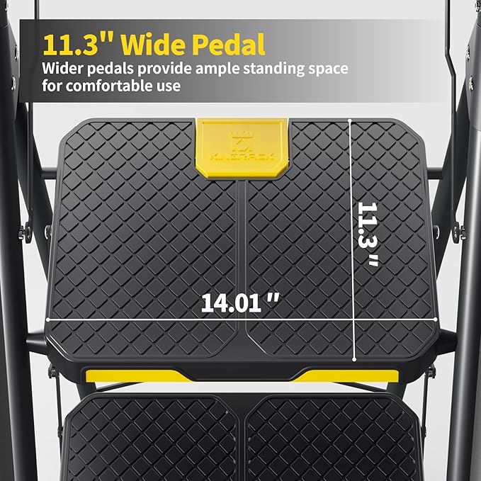KINGRACK 5 Step Ladder, Sturdy Steel Step Stool with Anti-Slip Wide Pedals, Handrail, Safe-Lock Design, 800lbs Folding Portable Ladder for Multi-Purpose, Home, Kitchen