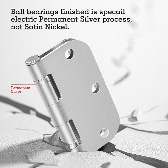 3 Pack Door Hinges Brushed Nickel 3.5 Inch X 3 1/2"Durable No Squeak Integral Rounded Ball Bearing Satin Hinges for Interior Exterior Doors Estate Chateau Compound Ranch Lodge Hideaway Home Renovation