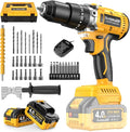 1060In·lbs Cordless Power Drill - 21V Brushless Hammer Drill Set w/ 2×4.0Ah Battery, 20+3 Torque, 2 Speed, 1/2" Metal Chuck for Home DIY Woodworking Thin-Metal Brick Light-Concrete Drilling