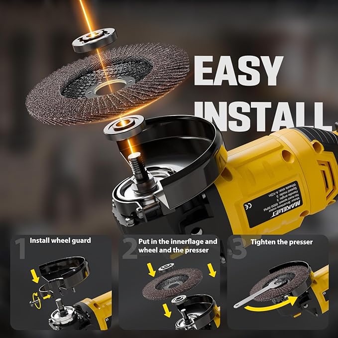Cordless Angle Grinder 4-1/2 Inch, Brushless Grinder Tool Kit, 2 x 21V 4.0Ah Batteries, 10000RPM Cordless Grinder, Cut Off Tool for Metal Cutting, Grinding, Polishing, Rust Removal (Yellow)