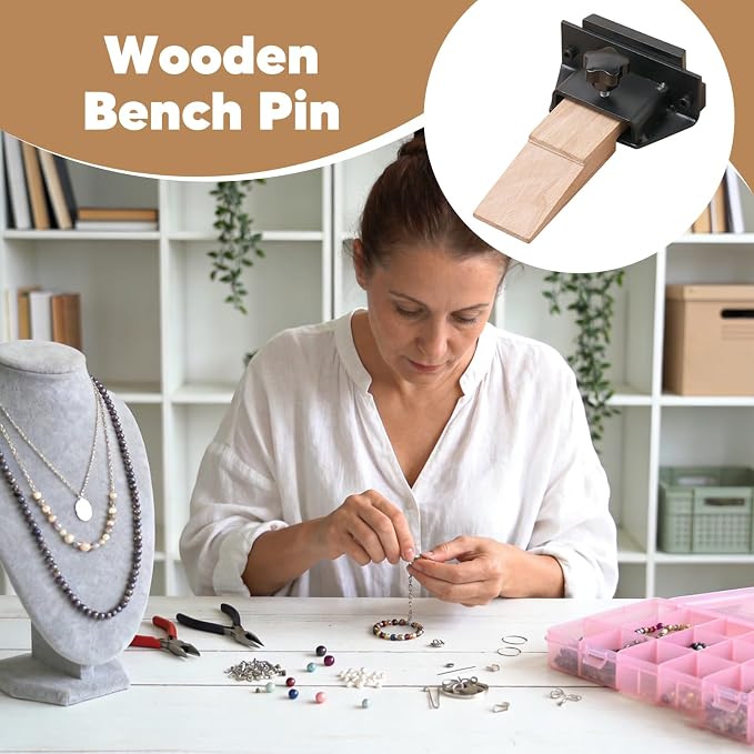Vaveren Wooden Bench Pin Workbench Tool Portable Accessories Jewelry Bench Jewelry Making Tool for Cutting Filing DIY Finishing Drill