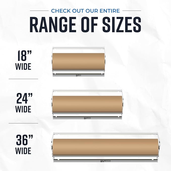 Bryco Goods - 36 Inches All Paper Roll Dispenser and Cutter Made of Heavy-Duty Steel Frame & Sharp Blade. Holds, Dispenses & Cuts. Non-Slip Tabletop. Up to 1000ft Rolls