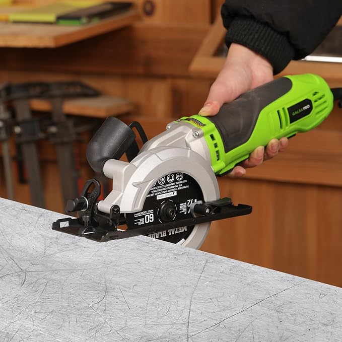 GALAX PRO 710W Mini Circular Saw 3 Pcs Saw Blades (115mm), 5200RPM Electric Circular Saw,1-2/3''(90°)/1''(45°) Cutting Depth, Portable and Compact for Wood/Metal/Plastic