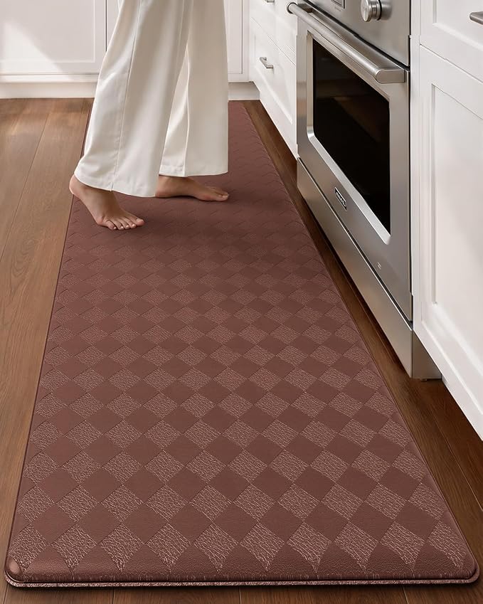 Color&Geometry Anti Fatigue Cushioned Kitchen Floor Mats,17"X79",Long Runner Rug Non Slip Waterproof,Memory Foam Padded Standing Mat for Front Sink,Brown