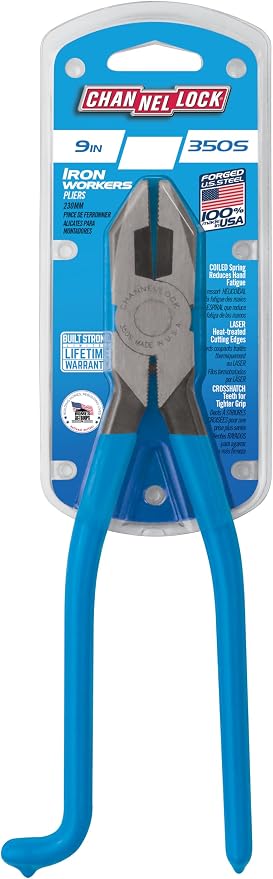 Channellock Ironworkers Plier 350S - Spring Loaded, Side-Cutting - 9 In