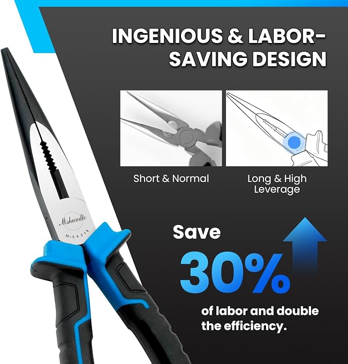 Needle Nose Pliers, mshandto 8" Long Nose Pliers for Wire Bending, High Carbon Steel Needle Nose Plier, Serrated Jaw Pliers for Jewelry Making, Electronics Repair, Object Grasping, Craft Making