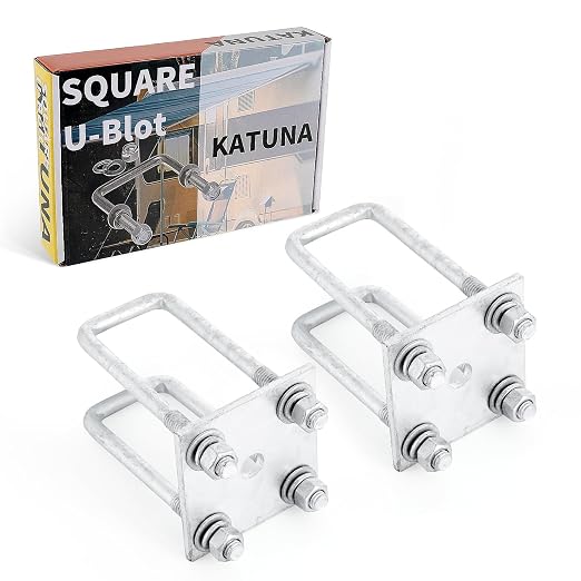 Hot-dip Galvanized Zinc Square U Bolt Kit for Boat Trailer Axle Leaf Springs, for 2x2 Axle - 5 1/4" Long,2 inch Wide Square U-Bolts with Nuts and Frame Plate for Trailer Automobiles Trailer.