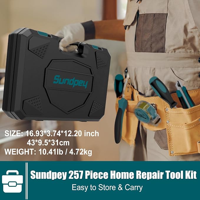 Sundpey 257 Pcs Portable General Basic Hand Tool Kit Set for Home with Case