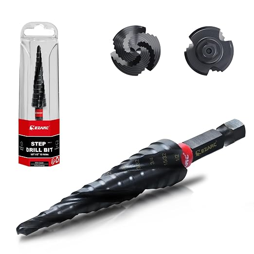 EZARC M35 Cobalt Step Drill Bit, Wear-Resistant AlTiN Coated Step Drill Spiral Flute Unibit Step Drill Bit (1/8"-1/2"), 1/4" Hex Shank for Metal, Stainless Steel, Aluminum, Plastic