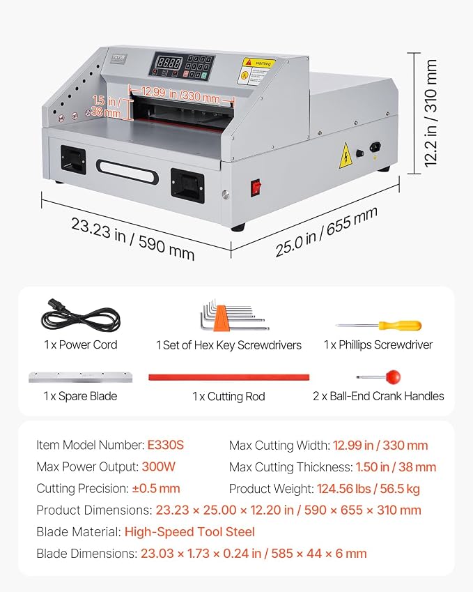VEVOR Electric Paper Cutter, 300W Heavy Duty Paper Cutter Machine 11.8 in / 330 mm Cutting Width, 1.5 in / 38 mm Cutting Thickness, Electric Guillotine Trimmer with Casters & Infrared Function