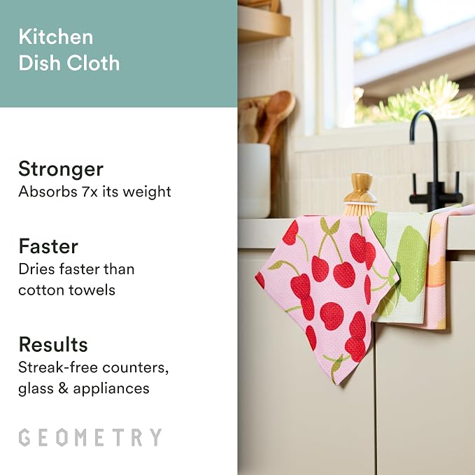 GEOMETRY Kitchen Dish Cloths - Spring & Summer Collection - Premium Dishcloths with Geoweave - Absorbent & Fast Drying Kitchen Towels - Paradise, 10" x 10" - 3-Pieces