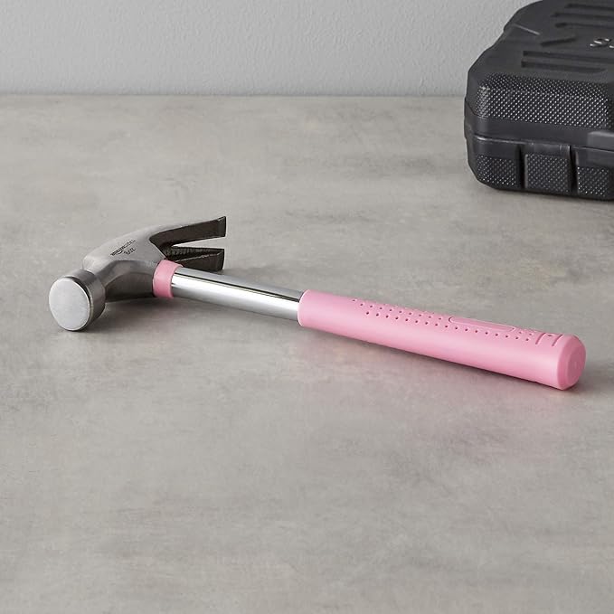 Amazon Basics 8 oz Claw Hammer with Shock Reduction, No-Slip Rubber Grip, Pink