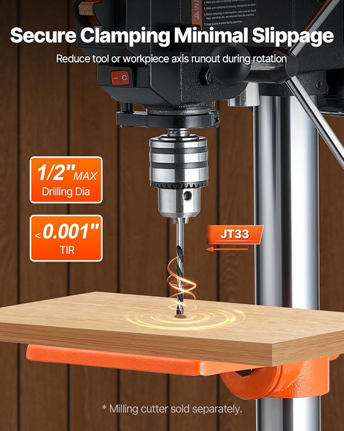 VEVOR 8 in Benchtop Drill Press, 2.5A Induction Motor, Tabletop Drilling Machine with 750/1140 / 1740/2340 / 3200 RPM Adjustable Speed, 0-45° Tilting Worktable, LED Work Light, for Wood Metal