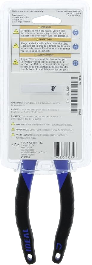 IDEAL INDUSTRIES INC. 35-3028 Diagonal-Cutting Plier - 8 in., Plier with Knife-to-Knife Blades, Smart Grip Handles