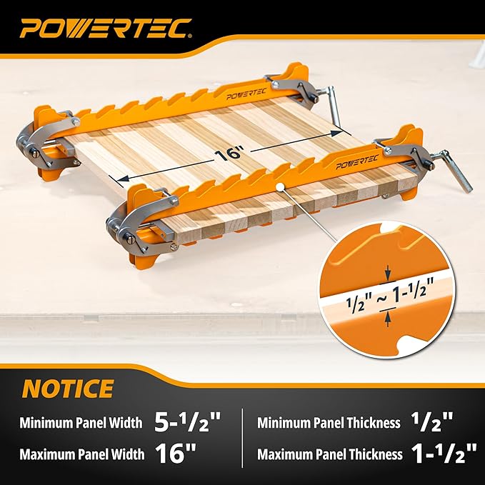 POWERTEC 16" Panel Clamps, 4-Way Pressure Cabinet Clamp Set with Storage Rack, Panel Glue-Up Clamps for Cutting Boards, Tabletops & Wood Panels (72436)
