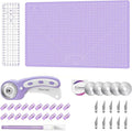 Headley Tools Rotary Cutter Set - 45mm Fabric Cutter, 5 Extra Rotary Blades, A1 Cutting Mat, Quilting Ruler and Sewing Clips, Craft Knife Set, Ideal for Crafting, Sewing, Patchworking, Purple