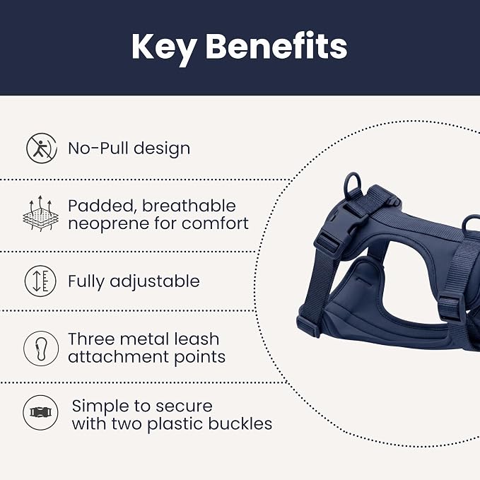 No Pull Dog Harness and Leash Set 3-in-1 Adjustable Anti Pull Dog Harness with Hands-Free Matching Leash,Poop Bag Holder,Easy Walk Dog Harness Extra Small Sized Dog(Navy Blue)