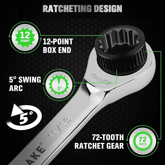 24-Piece Combination Ratchet Wrench Set, Metric (6-18mm) & SAE (1/4''-3/4'') Wrenches Set, 12-Point 72-Tooth Ratchet Spanners with Magnetic Base Organizer, Chrome Vanadium Steel for Auto Mechanic Tool