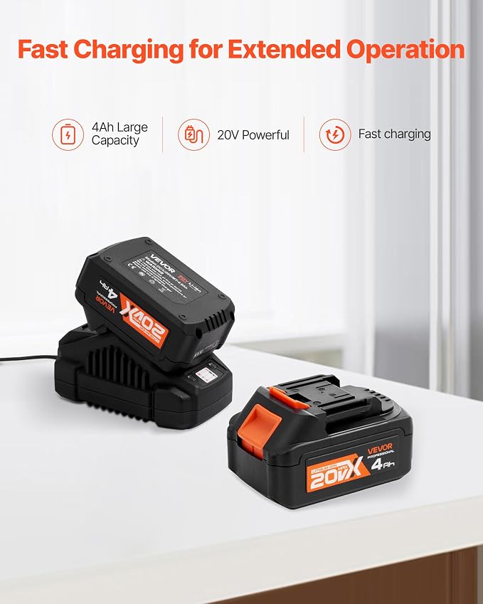 VEVOR 1" SDS-Plus Rotary Hammer Drill, 20V Brushless Cordless SDS Hammer Drills, 4.0Ah Lithium-Ion Battery Powered,3.0A Fast Charger, 4 Modes,Rotomartillo for Concrete,1200 RPM, 5300 BPM